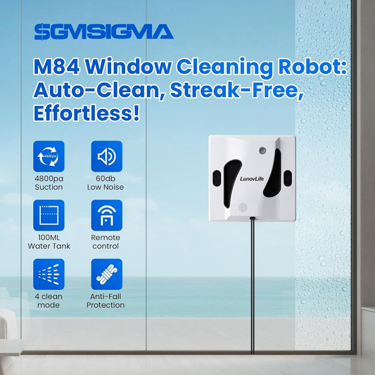 M84 Smart Window Cleaning Robot - 4800PA Suction, 4-Way Spray & Wet Wiping, Auto Edge Detection, 4 Cleaning Modes, Compact Design with Smart Path Planning, Safe for High-Rise Glass/Tiles (White)